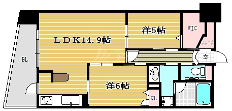 間取り：2LDK / 床面積：61.61m² / バルコニー：9.78m²