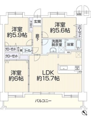 間取り：3LDK / 床面積：72.24m² / バルコニー：15.48m²