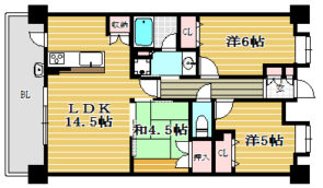 間取り：3LDK / 床面積：65.97m² / バルコニー：13.8m²