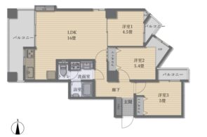 間取り：3LDK / 床面積：73.63m² / バルコニー：14.66m²