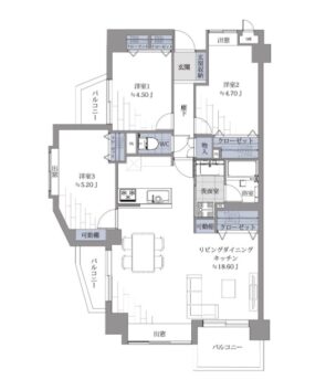 間取り：3LDK / 床面積：76.84m² / バルコニー：9.24m²