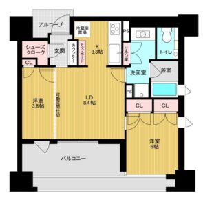 間取り：2LDK / 床面積：52.83m² / バルコニー：7.77m²