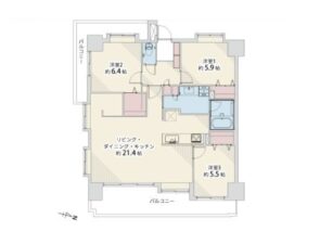 間取り：3LDK / 床面積：85.04m² / バルコニー：22.31m²