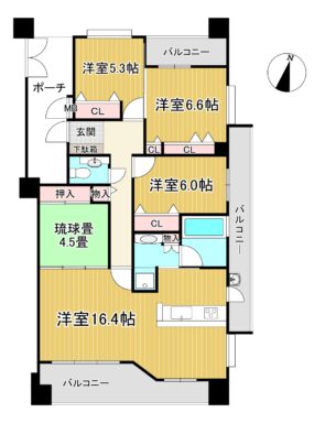 間取り：4LDK / 床面積：94.97m² / バルコニー：28.31m²