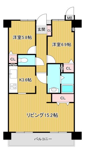 間取り：2LDK / 床面積：71.71m² / バルコニー：9.15m²