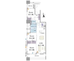 間取り：3LDK / 床面積：70.61m² / バルコニー：18.53m²
