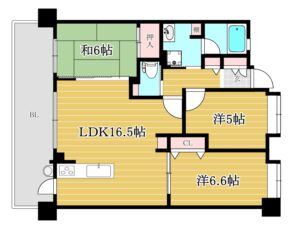 間取り：2LDK / 床面積：72.41m&sup2; / バルコニー：16.4m&sup2;