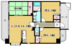 間取り：3LDK / 床面積：72.68m&sup2; / バルコニー：13.51m&sup2;